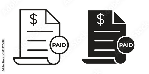 Bill paid icon Line Design Vector Illustration. Solid Black icons