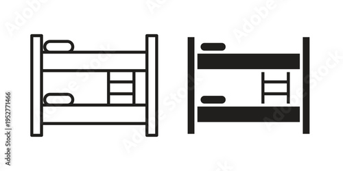 Bunk bed icon Line Design Vector Illustration. Solid Black icons