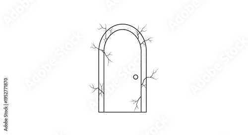 Vector illustration of a single arched door with barbed wire