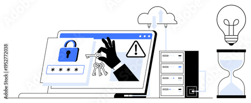 Cybersecurity concept. Cybersecurity safeguards digital platforms, protecting sensitive data from attacks. Cybersecurity ensures secure access, efficient data management, and systems protection