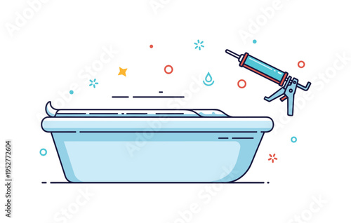 Sealing a bathroom tub or shower concept illustrated by a clean bathtub edge with a smooth line of fresh sealant applied along the corner, accompanied by a