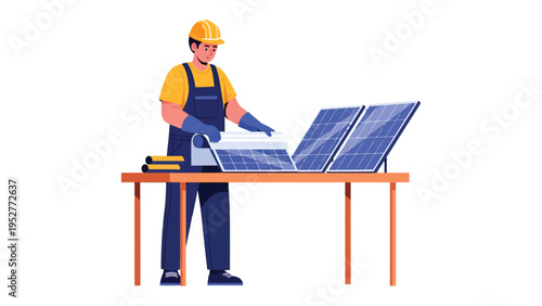 Solar Panel Installation: A technician meticulously installs solar panels, embodying the promise of sustainable energy and a greener future.