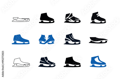 figure skating. Icon set. Set Logo of figure skating: ice skate blade. harmonious logo variations of the same emblematic concept, each with different artistic