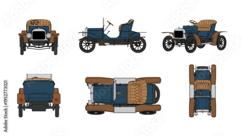 Collection of Vintage Car Blueprints in Different Views