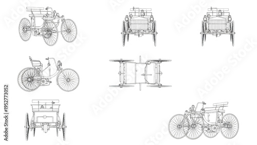 Collection of Vintage Automobile Wireframe Illustrations