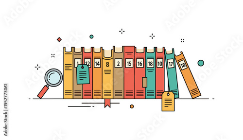 Aged encyclopedia set represented by a row of matching vintage books with numbered spines arranged neatly, symbolizing organized knowledge and historical