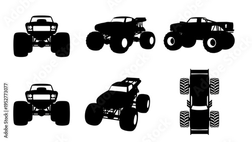 Collection of Monster Truck Silhouettes from Various Angles