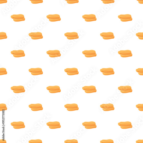Golden eclairs repeating on a white background, creating a seamless food pattern