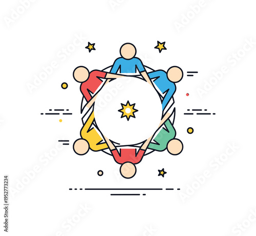 Empower your team collaborative success idea represented by interconnected figures forming a circular shape with a small star in the center, expressing unity