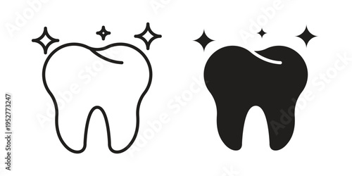 clean tooth icon Line Design Vector Illustration. Solid Black icons