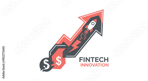 A dynamic illustration displays a red and gray upward-pointing arrow with a launching rocket inside and a broken dollar sign below.