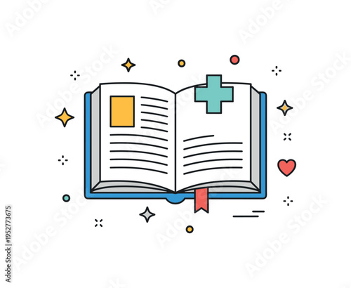 Caregiver education and training concept illustrated by an open book with a subtle medical cross accent, expressing knowledge, preparation, and confidence in
