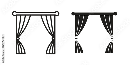 Tableau sur toile Curtains icon Line Design Vector Illustration. Solid Black icons