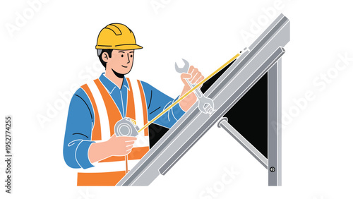 Solar Panel Technician at Work: An electrician meticulously installs a solar panel, showcasing expertise and commitment to sustainable energy.