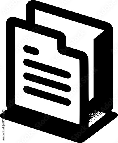 Folder Icon: A simplistic black and white illustration of a folder, the image captures a symbol of organization and document storage. 