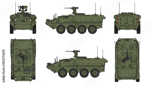 Military Armored Vehicle with Multiple Views