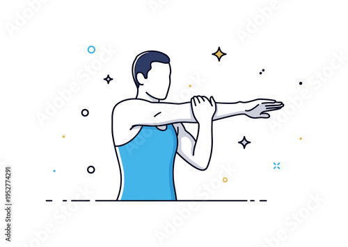 Arm stretch fitness warmup before workout illustrated by an athletic silhouette extending both arms outward in preparation, expressing readiness and injury