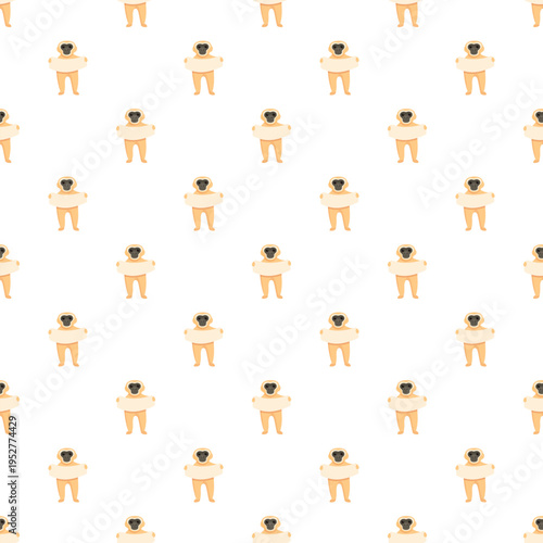 Gibbon cartoon characters standing and holding blank signs in a seamless repeating pattern