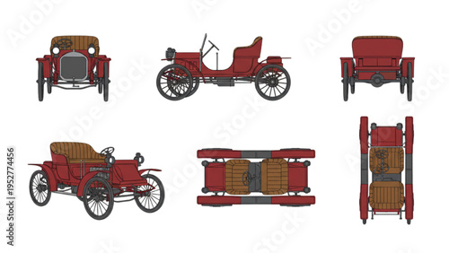 Vintage Automobile Orthographic Views for Design and Illustration