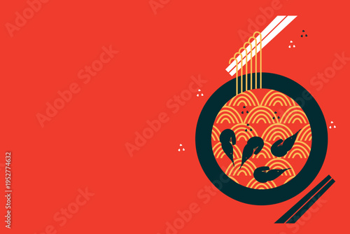 Art & Illustration Asian Cuisine Vector Set: Sushi, Wok Noodles, Street Food Banner Collection for Restaurant Advertising