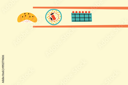 Art & Illustration Asian Cuisine Vector Set: Sushi, Wok Noodles, Street Food Banner Collection for Restaurant Advertising