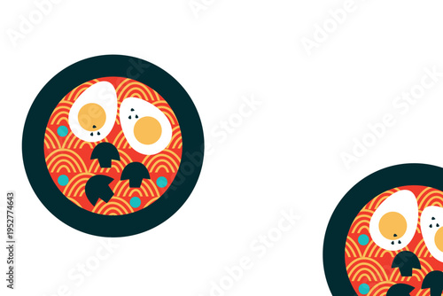Art & Illustration Asian Cuisine Vector Set: Sushi, Wok Noodles, Street Food Banner Collection for Restaurant Advertising