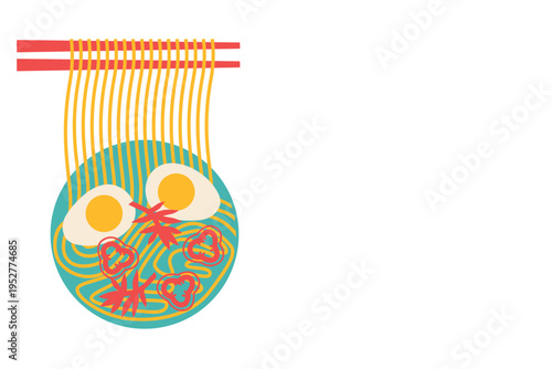 Art & Illustration Asian Cuisine Vector Set: Sushi, Wok Noodles, Street Food Banner Collection for Restaurant Advertising