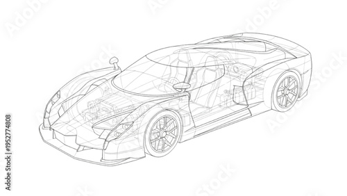 Wireframe concept illustration of a modern luxury sports coupe
