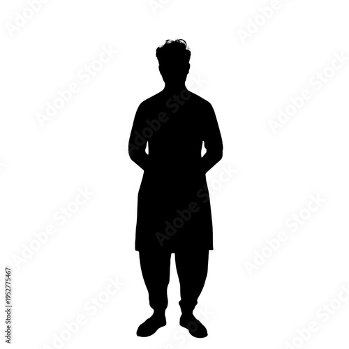 Silhouette of a young man walking in a panjabi with a simple shadow outline style