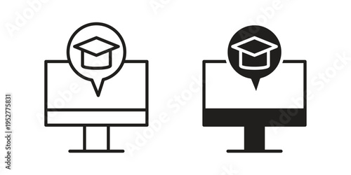 E learning icon Line Design Vector Illustration. Solid Black icons
