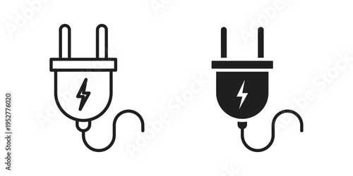 Electric plug icon Line Design Vector Illustration. Solid Black icons