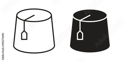 Fez hat icon Line Design Vector Illustration. Solid Black icons