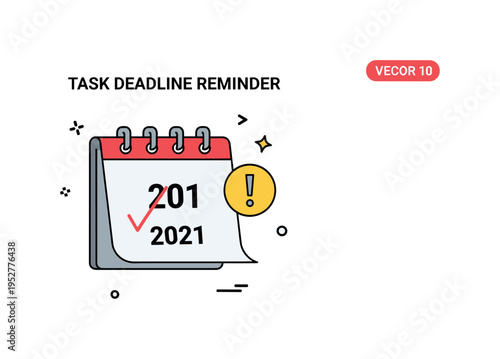 Task deadline reminder interface featuring a calendar page with a bold marked date and subtle exclamation accent, expressing urgency and accountability. The