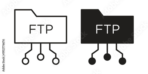 FTP icon Line Design Vector Illustration. Solid Black icons