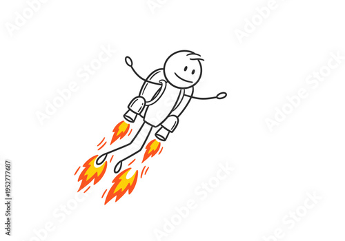 Stick figure flying with a jetpack blasting fire downwards