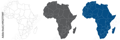 Vector Map of Africa Set with White, Grey, and Blue Professional Continent Silhouettes