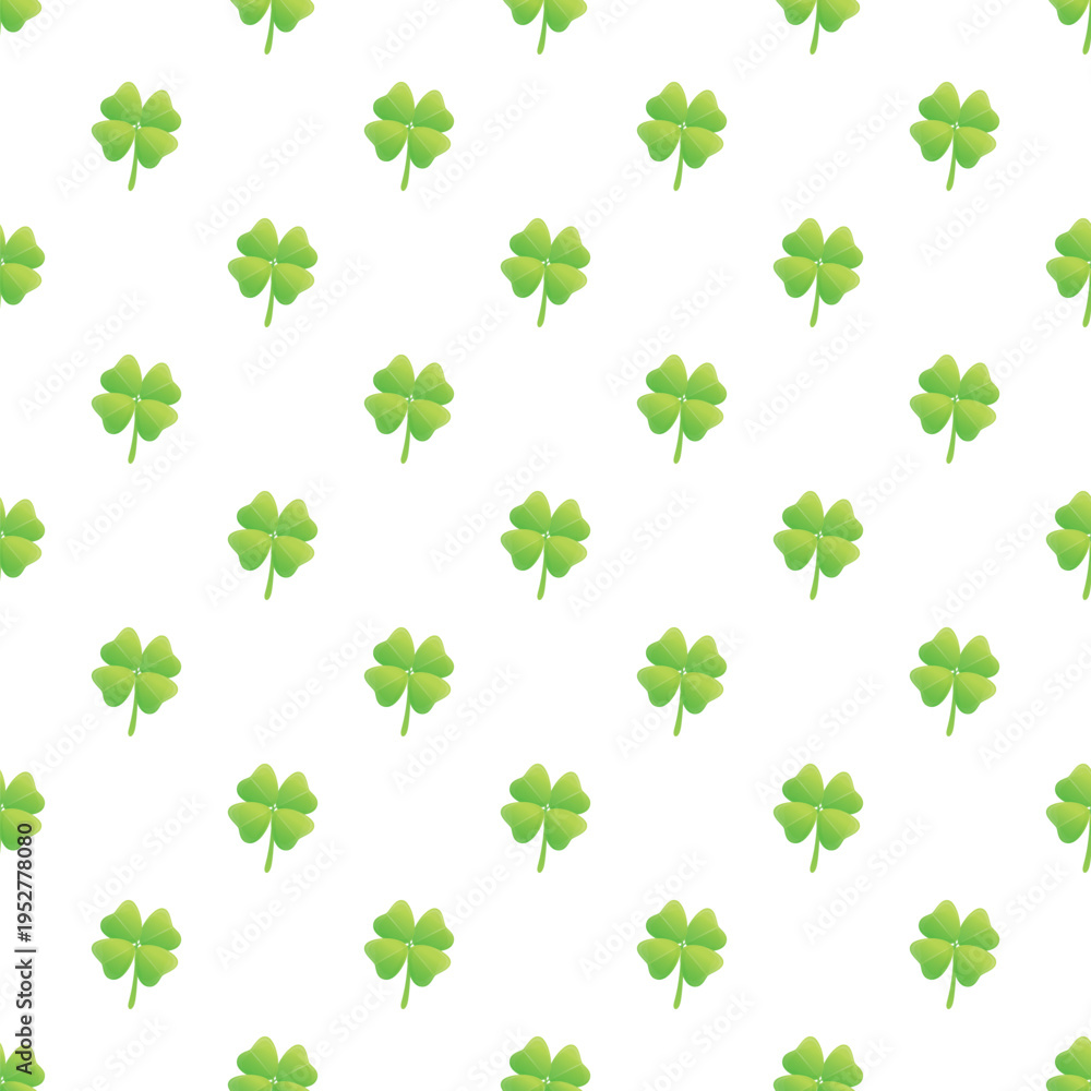 Fototapeta premium Repeating four leaf clovers creating a continuous texture representing luck and st. Patrick's day