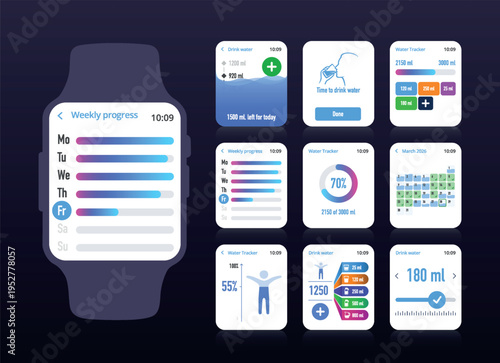 Hydration Goal Progress Smartwatch Fitness App UI No.48
