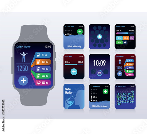 Daily Water Intake Progress Smartwatch UI Dashboard No.52