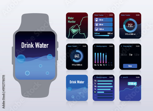 Hydration Monitoring Smartwatch Fitness App Layout No.54