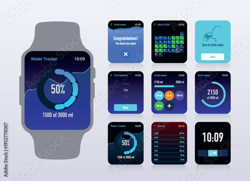 Smartwatch Drink Water Habit Tracking UI Screens No.55