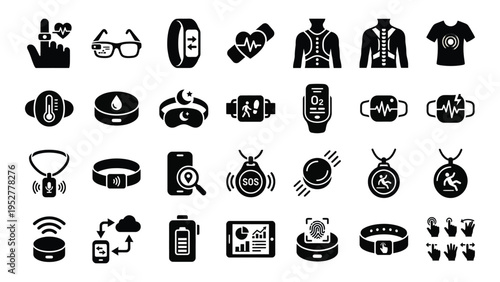 Smartwatch Icons Set with Fitness Trackers and Wearable Devices