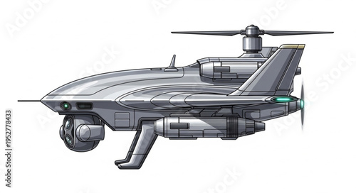 Detailed illustration of a futuristic drone with advanced technology and design.