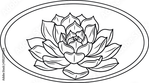Simple black and white line art drawing of a succulent plant enclosed within an oval frame perfect for decorating crafts or logos.