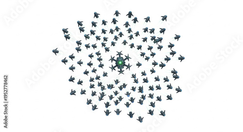 A swarm of insects surrounds a central figure, creating a visual spectacle.