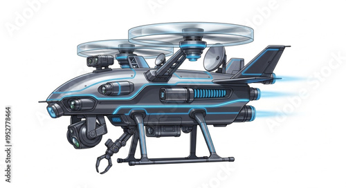 Futuristic drone with advanced technology and powerful capabilities in flight.