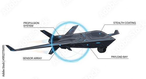 Unmanned aerial vehicle with wings and tail, ready for flight and surveillance missions.