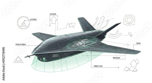 Futuristic aircraft design concept featuring advanced aerodynamic features and sleek aesthetics.
