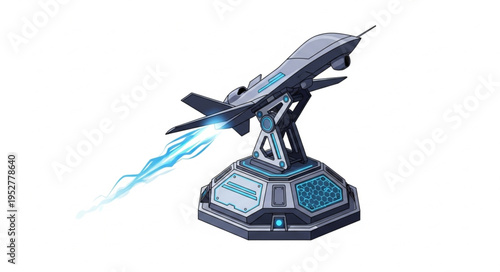 Futuristic weapon system firing a powerful energy beam, ready for combat.