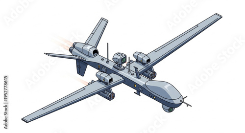 Detailed illustration of a military drone, showcasing its design and features.